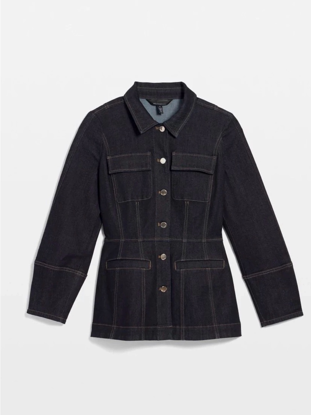 White House Black Market Black Denim Button-Up Jacket